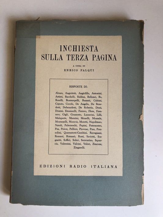 INCHIESTA SULLA TERZA PAGINA - ENRICO FALQUI, EDIZIONI RADIO ITALIANA, 1953