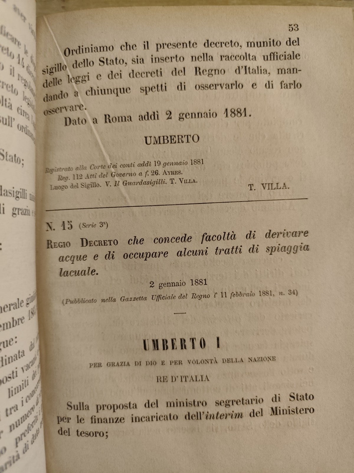 Leggi e decreti del Regno d'Italia 1881 volume 62o tipografia regia