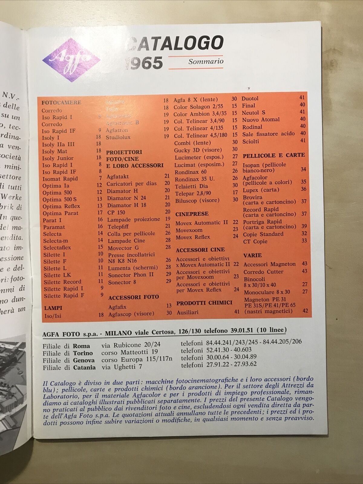 AGFA catalogo 1965 - FOTOGRAFIA