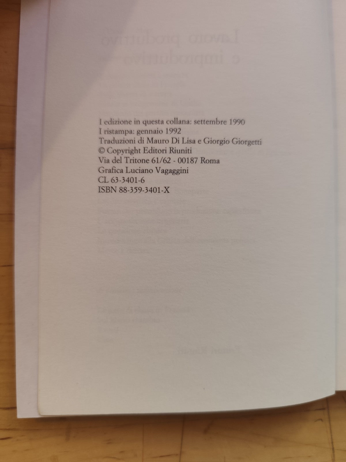 Il Lavoro produttivo e improduttivo - Karl Marx, Editori Riuniti 1992