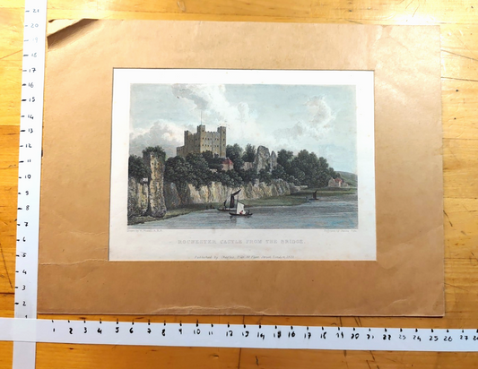 Acquaforte incisione James Fife - Rochester Castle 1829 Charles Tilt. pub.
