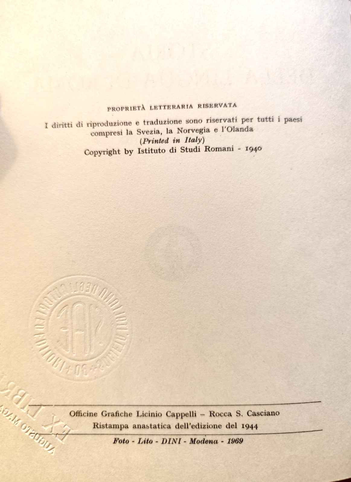 Storia della lingua di Roma, Giacomo Devoto - Cappelli ed. 1969