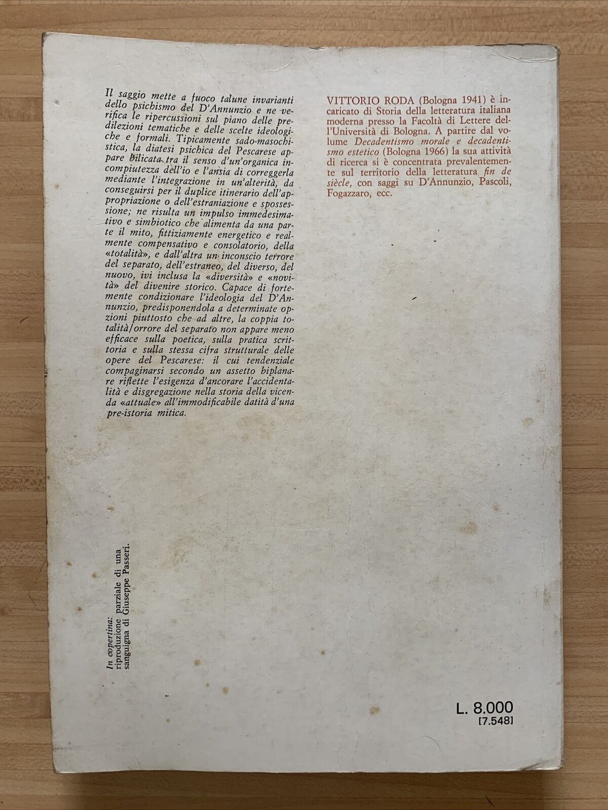 LA STRATEGIA DELLA TOTALITÀ - VITTORIO RODA saggio su Gabriele D'Annunzio #