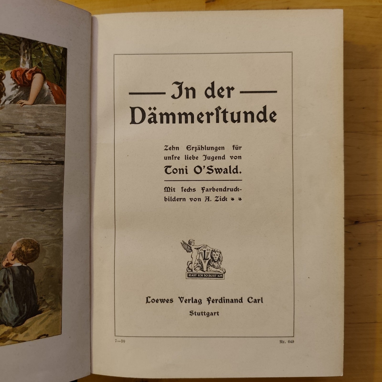 In der Dämmerstunde Zehn Erzählungen für unsre liebe Jugend, Toni O'Swald, A. Zi