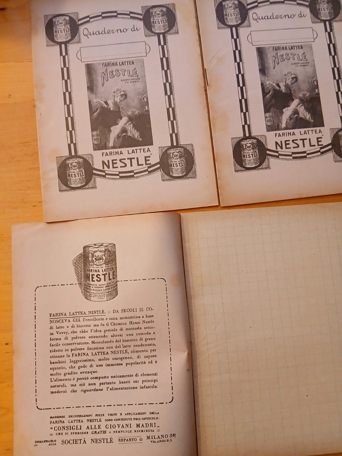 Quaderno Farina Lattea Nestlé Pubblicità antica Vintage collezionismo 4 ill cad.