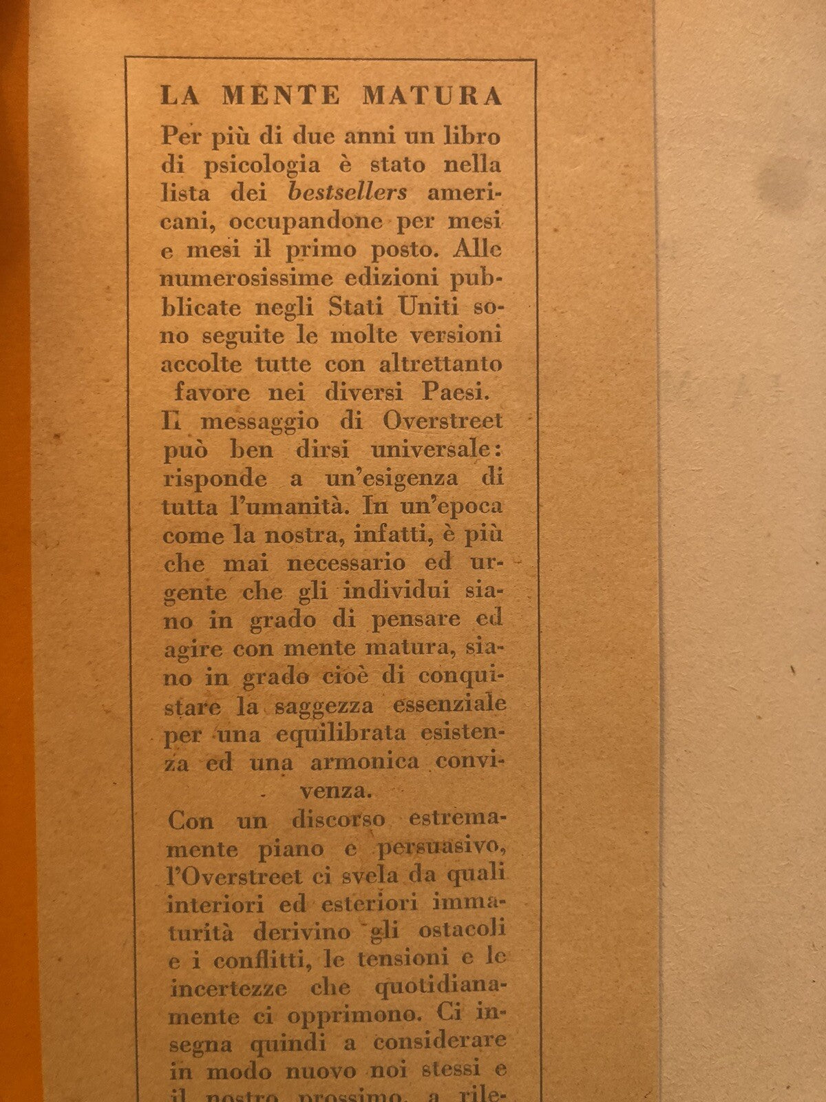 La mente matura, Harry A. Overstreet. Garzanti 1951
