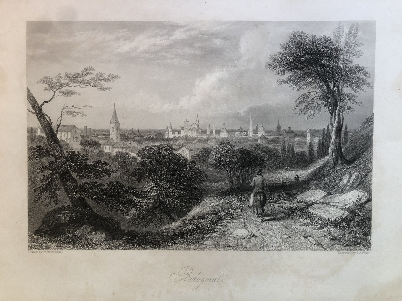 Incisione stampa Città di Bologna 1847 - disegno di W. Brockendon