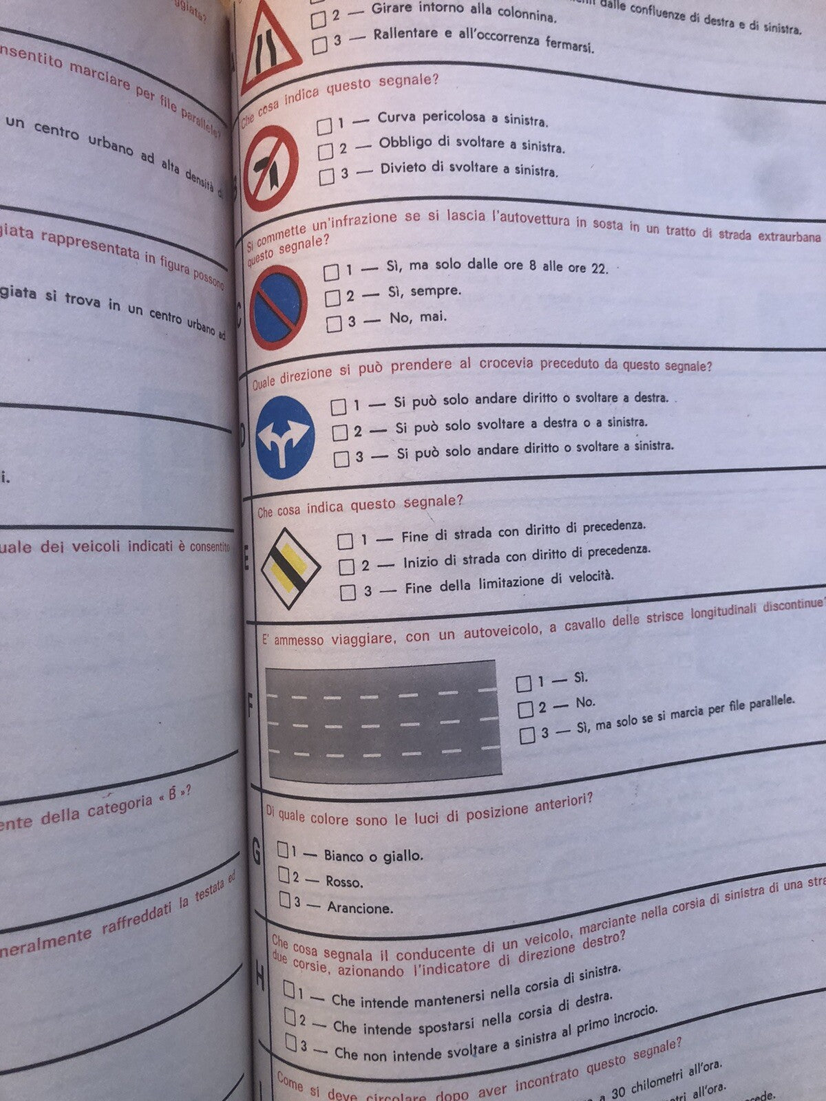 Autoscuola Boschi Bologna, Questionario per la patente di guida anni '50
