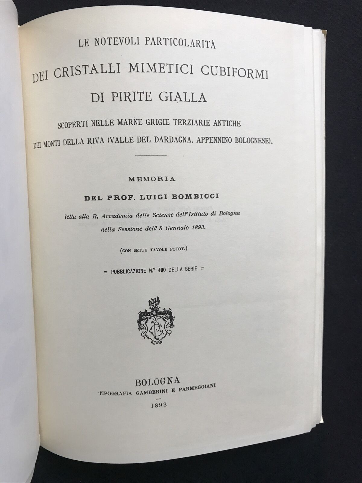 Bombicci Luigi, ALCUNI SCRITTI SULLA MINERALOGIA DEL BOLOGNESE, Arnaldo Forni ed