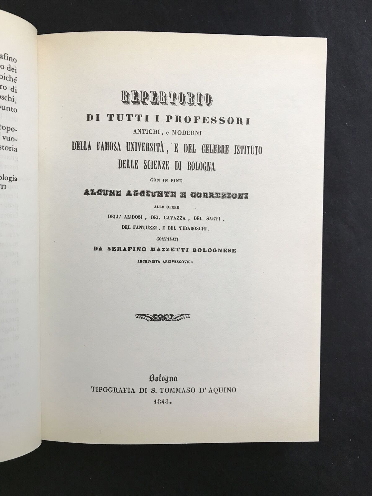 Serafino Mazzetti, REPERTORIO DI TUTTI I PROFESSORI DELLA UNIVERSITÀ BOLOGNA