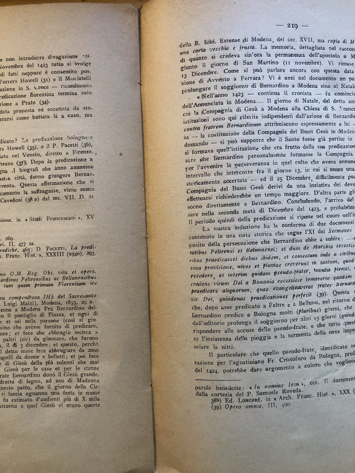 San Bernardino da Siena a Bologna, Celestino Piana, Vallecchi estratto 1945