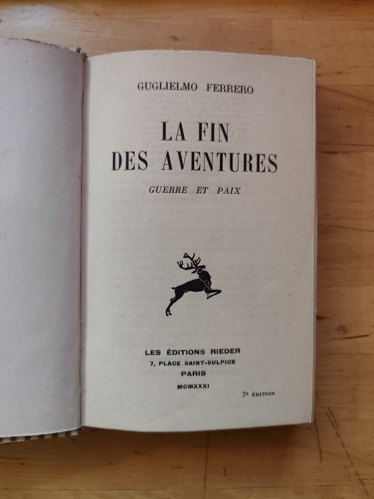 La fin des adventures Guerre et Paix- Guglielmo Ferrero 1931