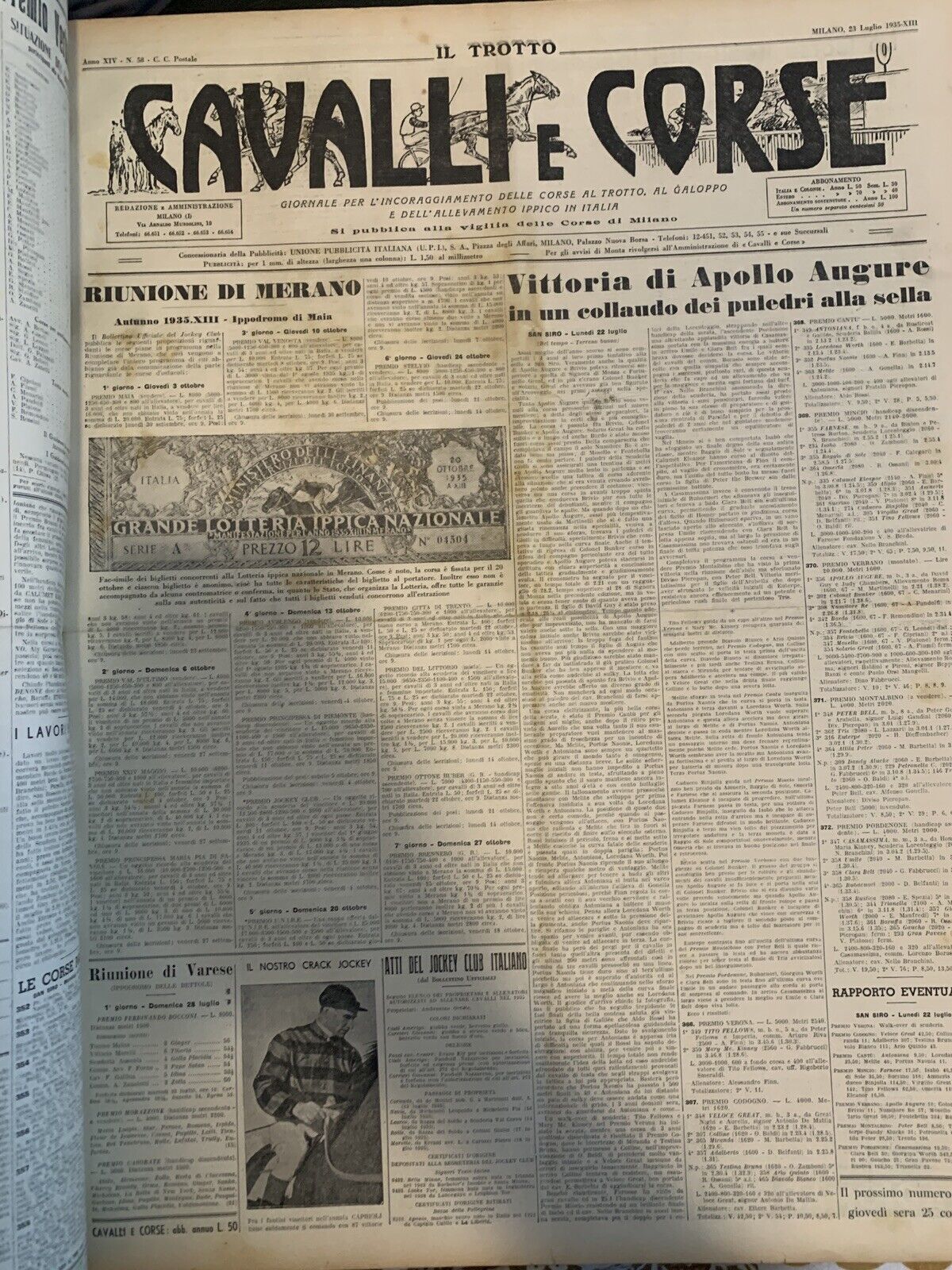 Cavalli e corse  rivista anno 1935, annata completa rilegata a libro