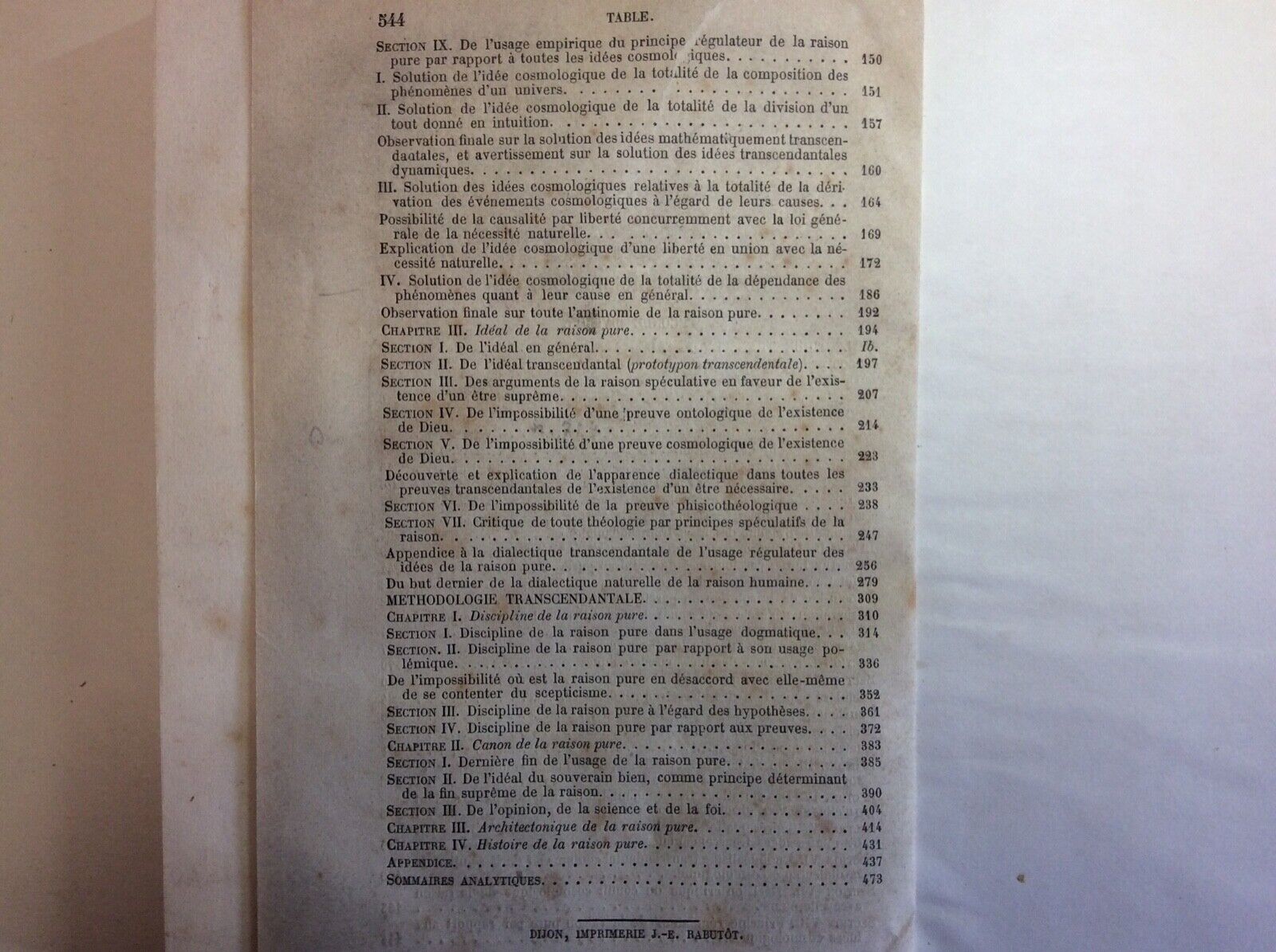 CRITIQUE DE LA RAISON PURE, KANT, LADRANGE, 1864 tome second, traduit par Tissot