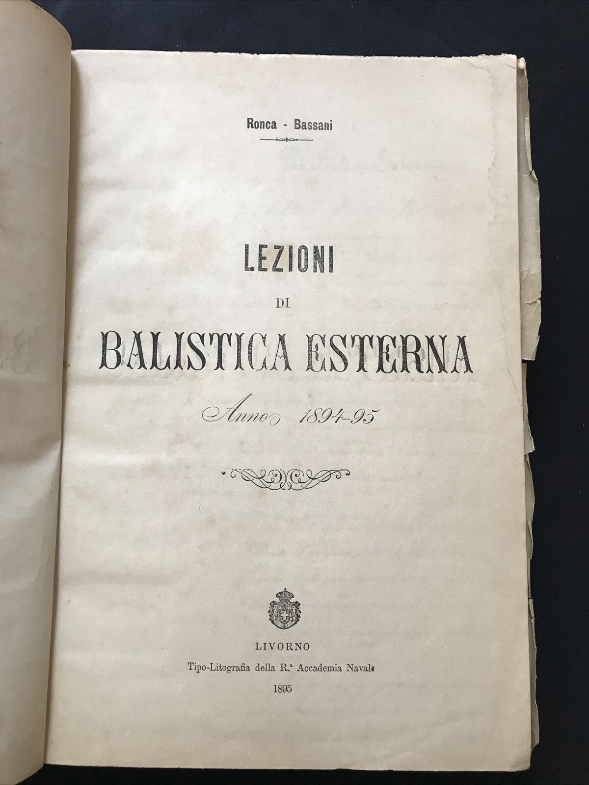 Lezioni di balistica esterna  anno 1894-95, Ronca-Bassani, tipo-lit. navale
