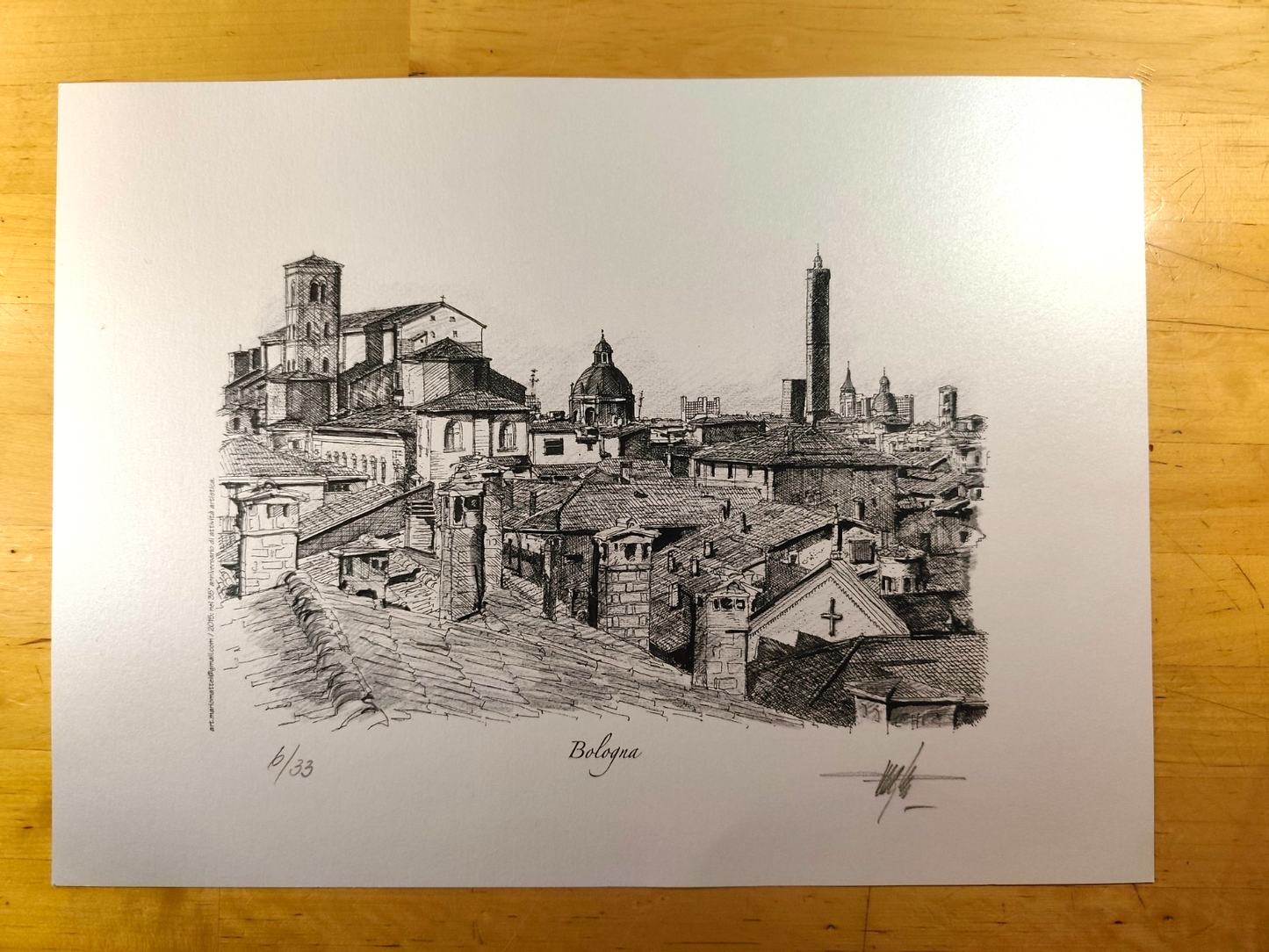 Bologna veduta - Stampa d'Autore Mario Mattei - Tiratura Limitata 6/33 - Firmata