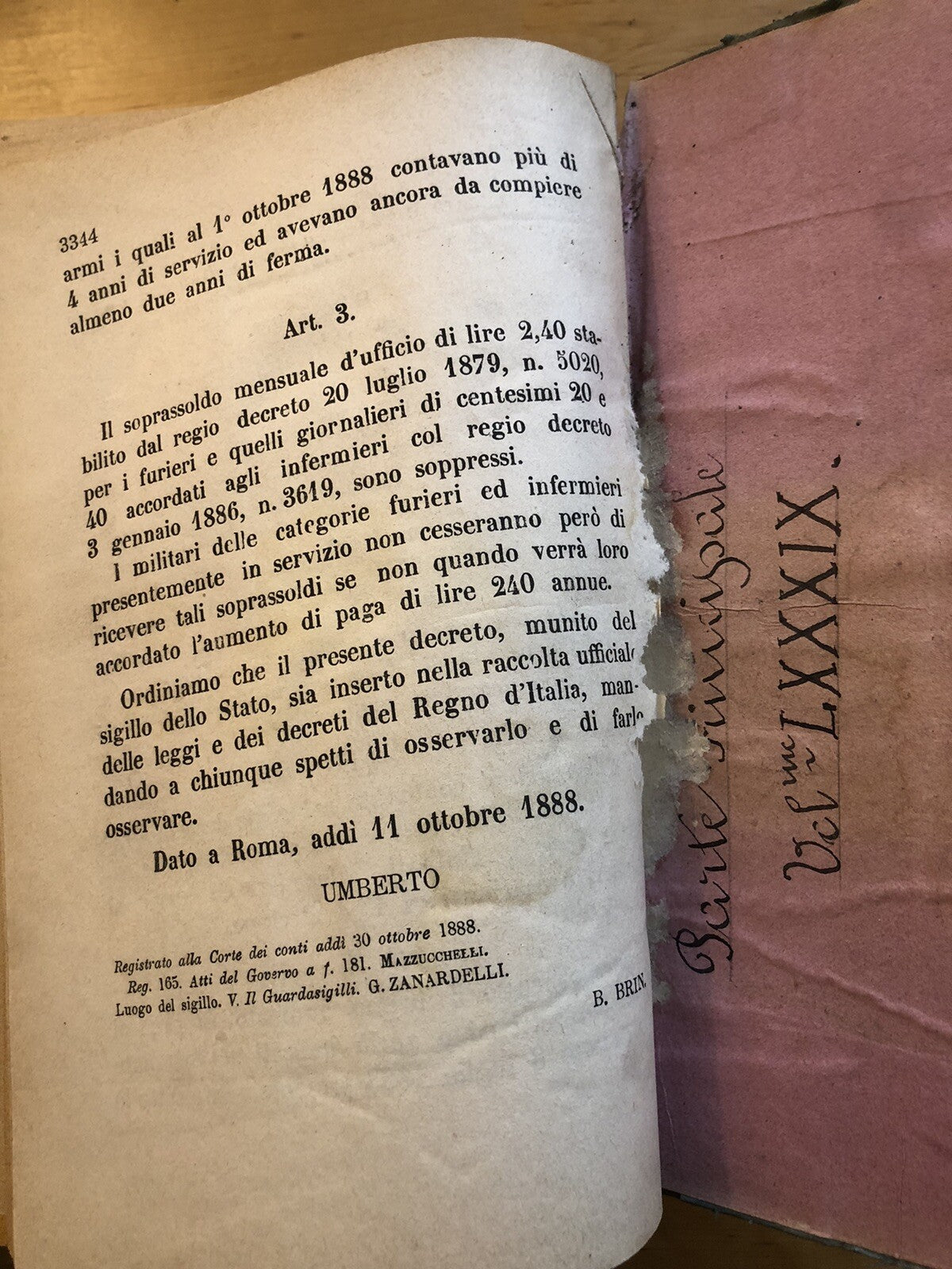 Leggi e decreti 1888 - Umberto I Re d'Italia