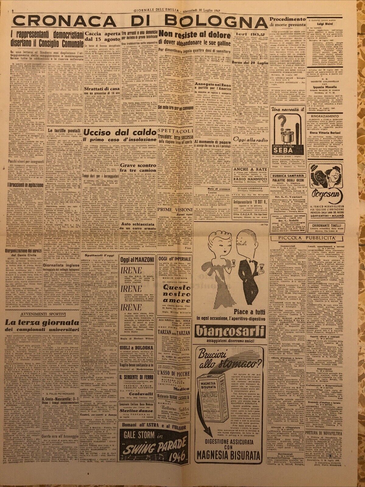 Il Giornale dell'Emilia 30 luglio 1947 - Cronaca di Bologna