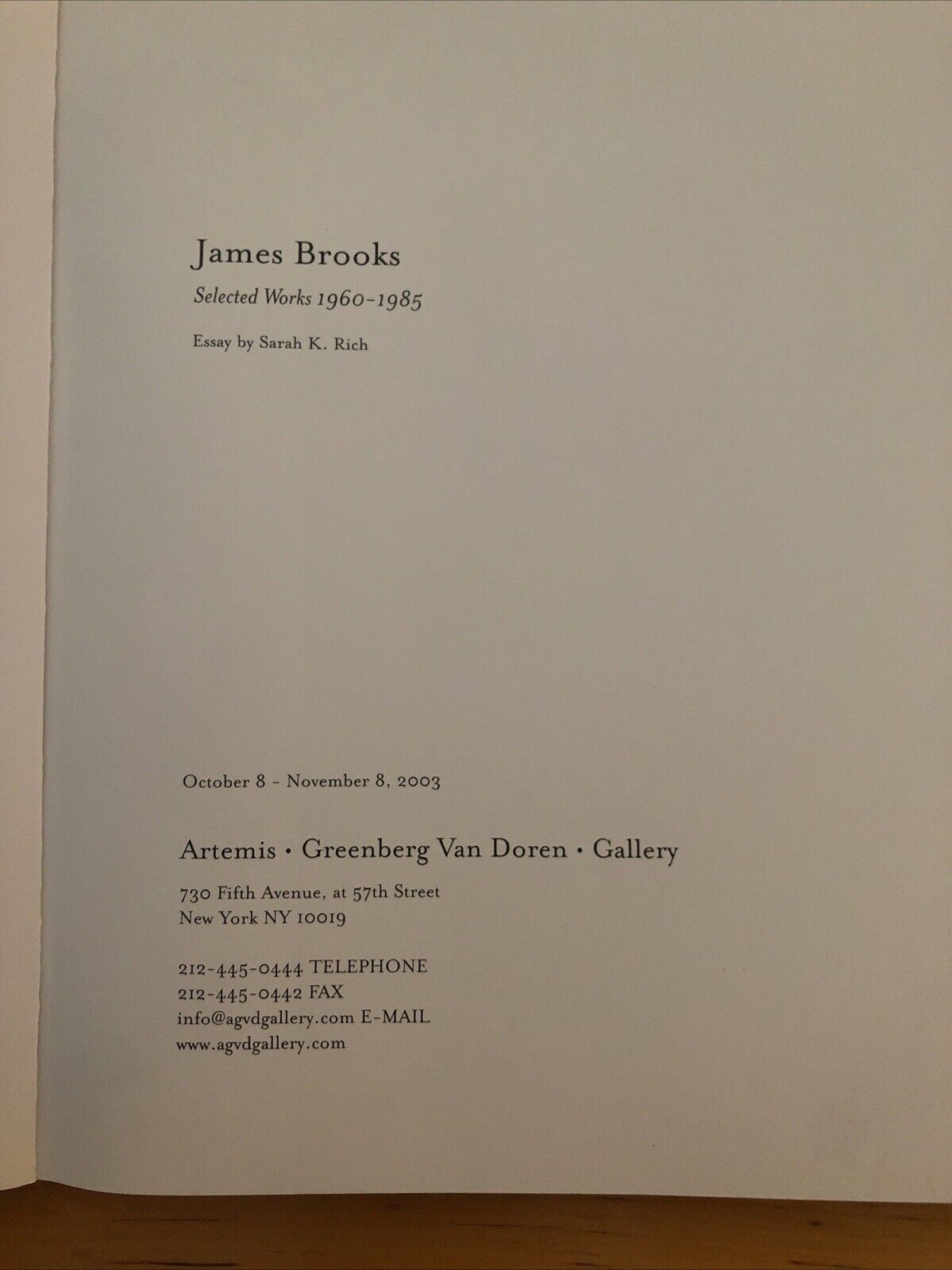 JAMES BROOK - SELECTED WORKS 1960-1985, ARTEMIS GREENBERG VAN DOREN GALLERY 2003