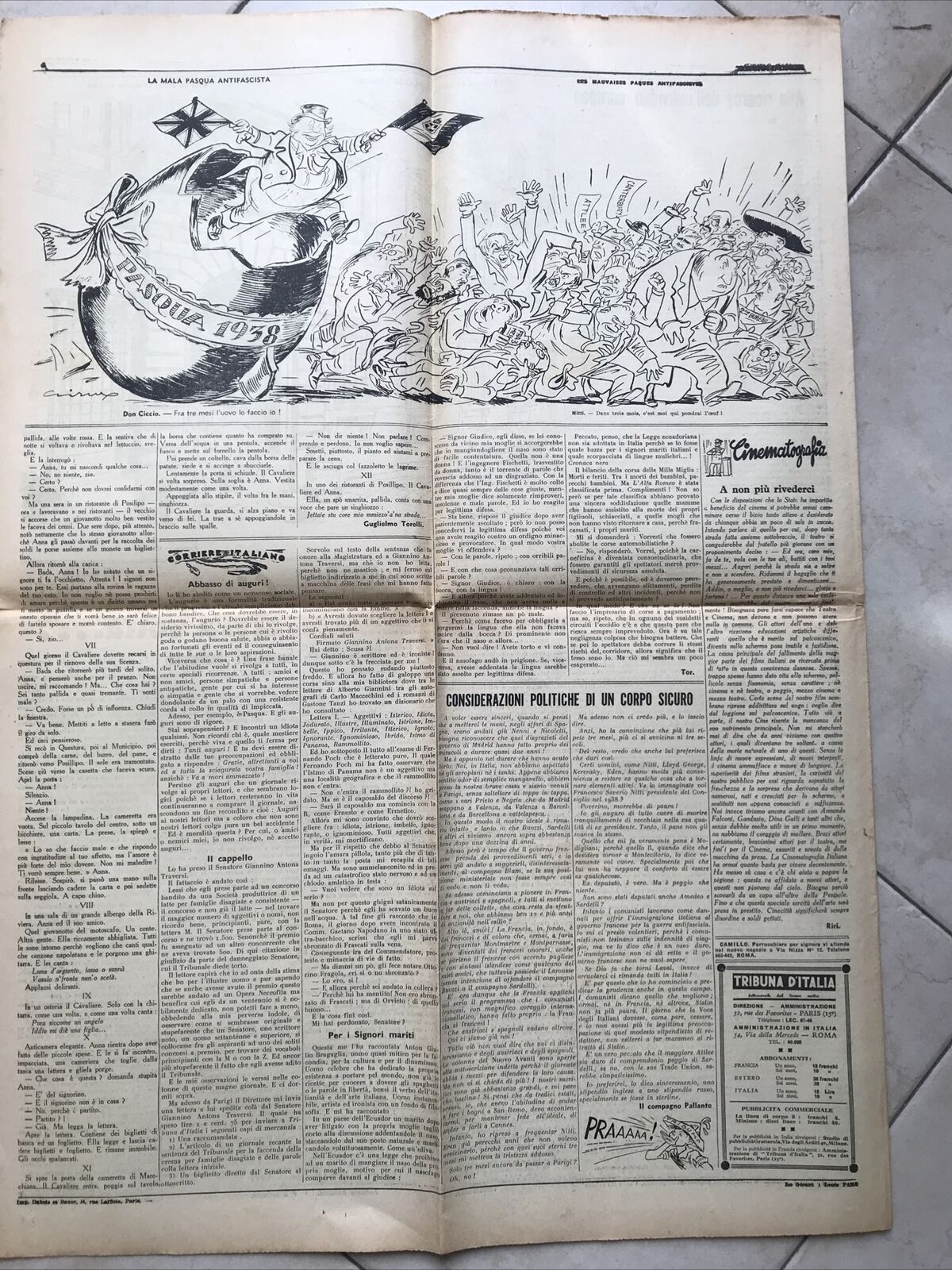TRIBUNA D'ITALIA anno 2 n. 17 - Parigi 17 aprile 1938 POLITICA - SATIRA POLITICA