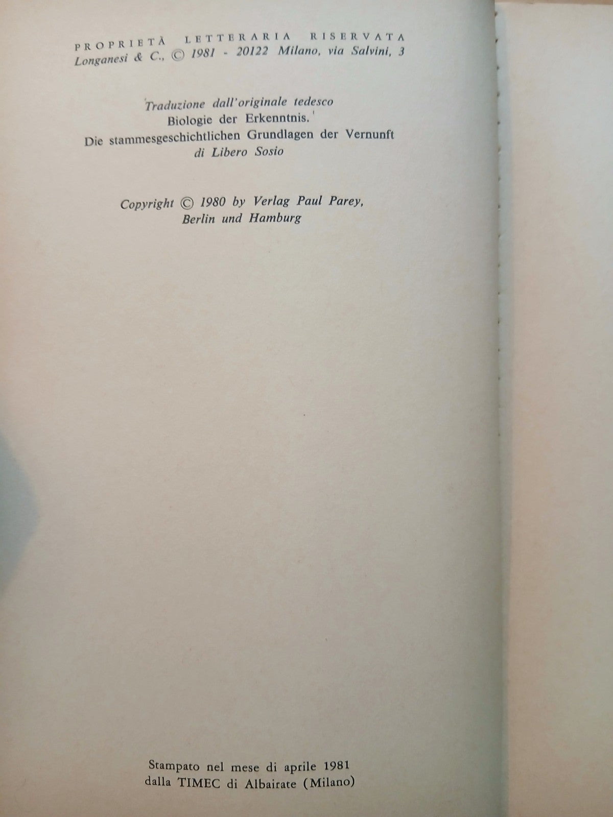Biologia della conoscenza. Rupert Riedl. I fondamenti evoluzionistici, Longanesi