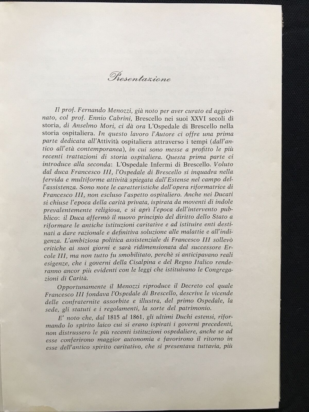 L'OSPEDALE DI BRESCELLO nella storia ospitaliera, Fernando Menozzi 1968