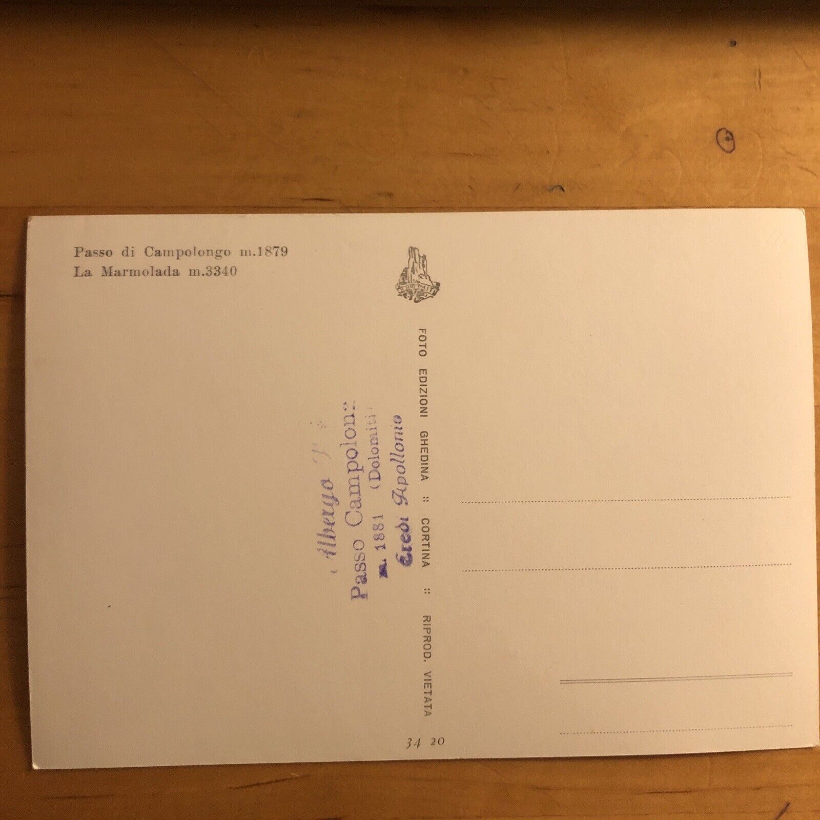 Cartolina PASSO DI CAMPOLONGO - LA MARMOLADA .  NON VIAGGIATA