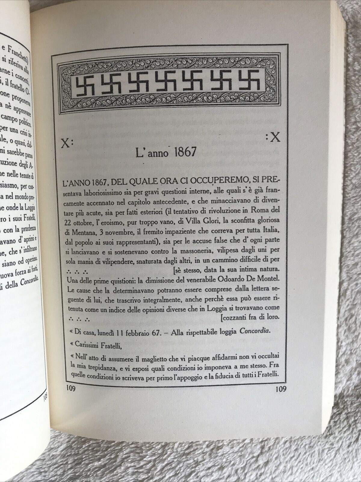STORIA DELLA LOGGIA MASSONICA FIORENTINA CONCORDIA 1861 - 1911. G. Valeggia
