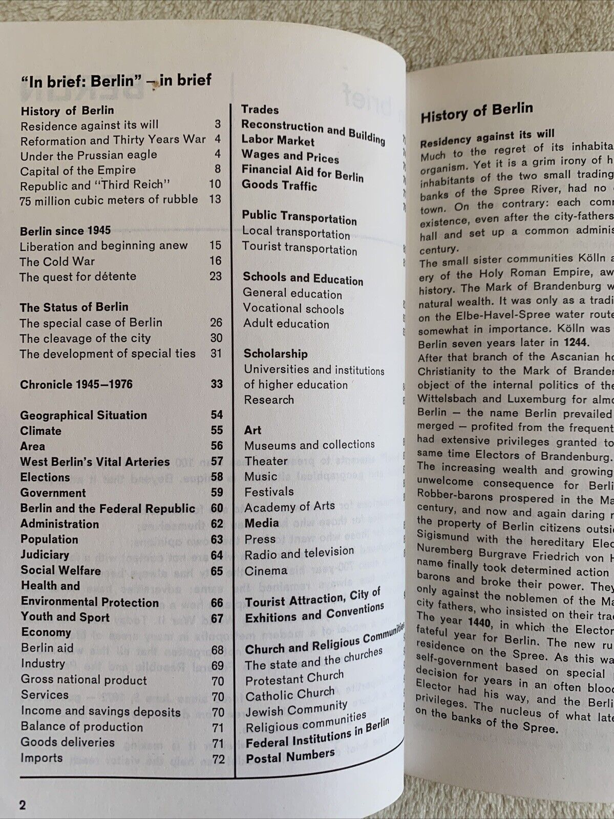 Berlin in brief - History art population Industry of Berlin in 100 pages 1976