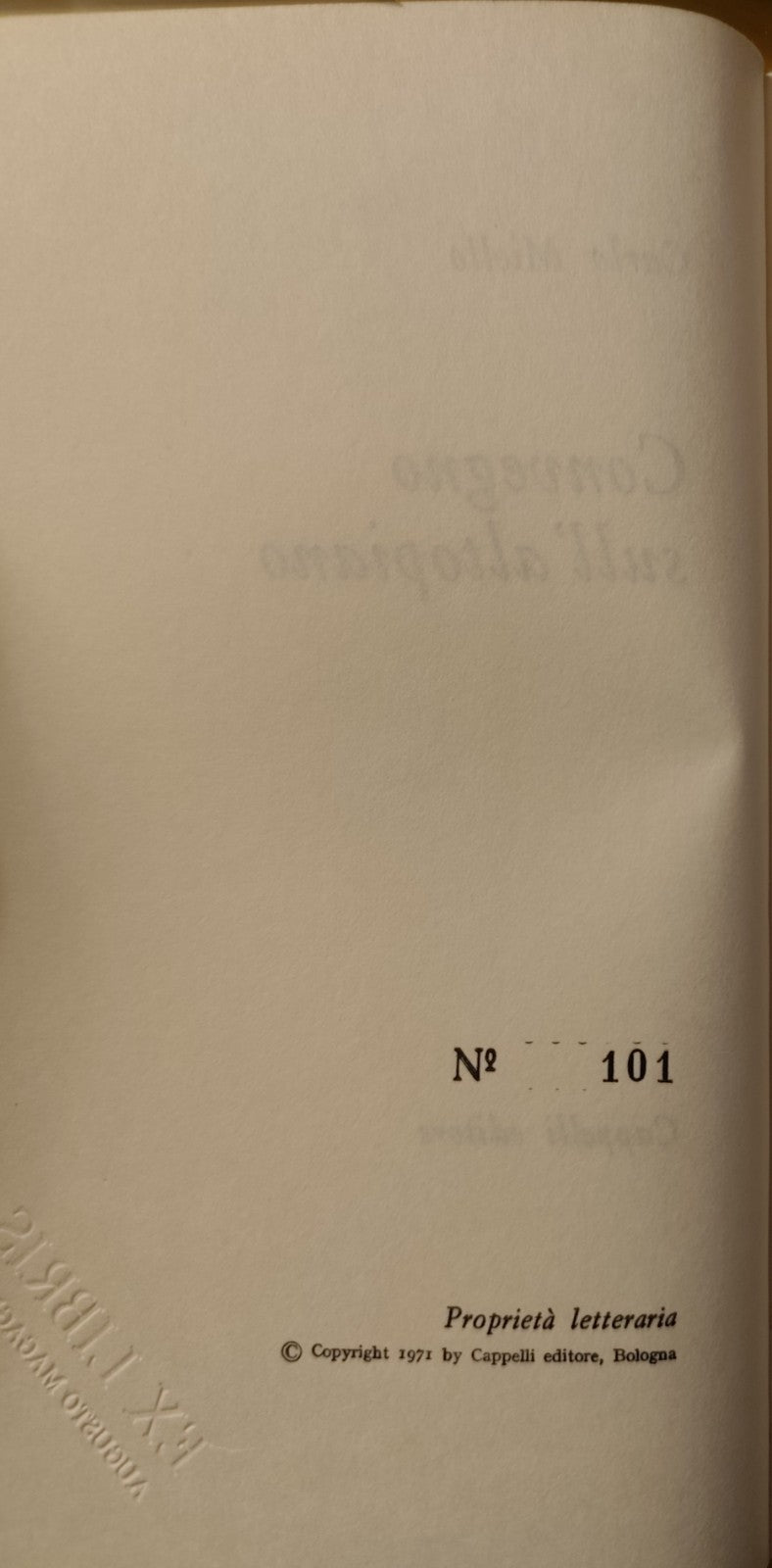 Convegno sull'altopiano, Carlo Miollo, Cappelli editore  1971