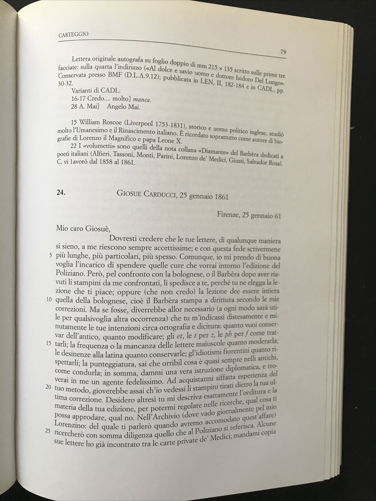 CARDUCCI GIOSUE, Carteggio 1858-1906, Mucchi editore, Marco Sterpos