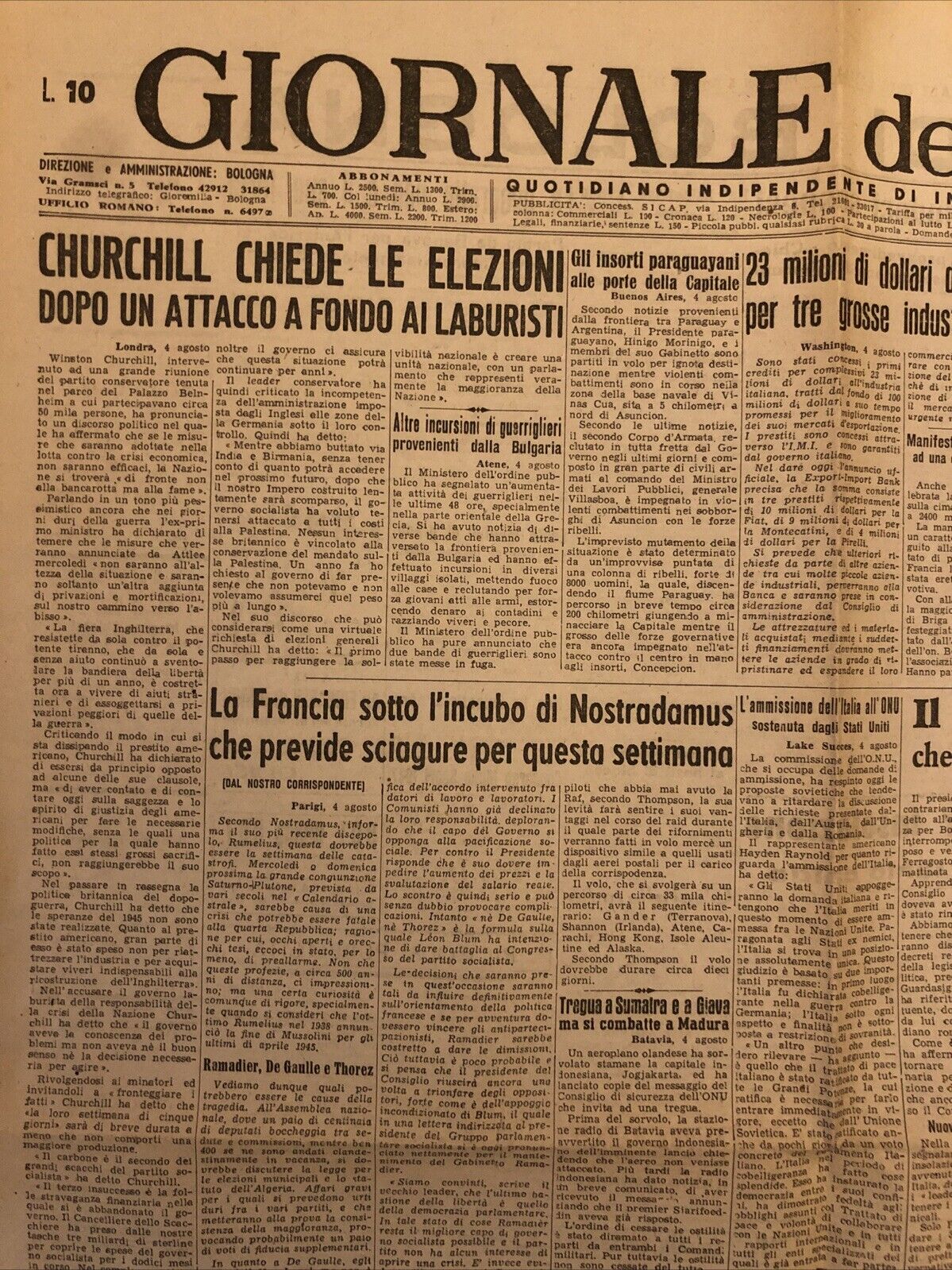 Il Giornale dell'Emilia 5 agosto 1947 - Cronaca di Bologna