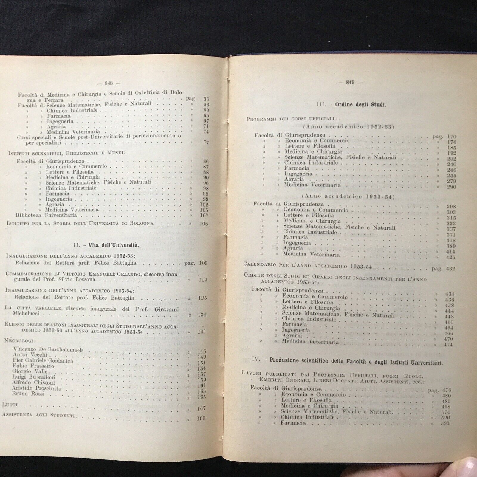 UNIVERSITÀ DI BOLOGNA - Annuario 1952-53 1953-54