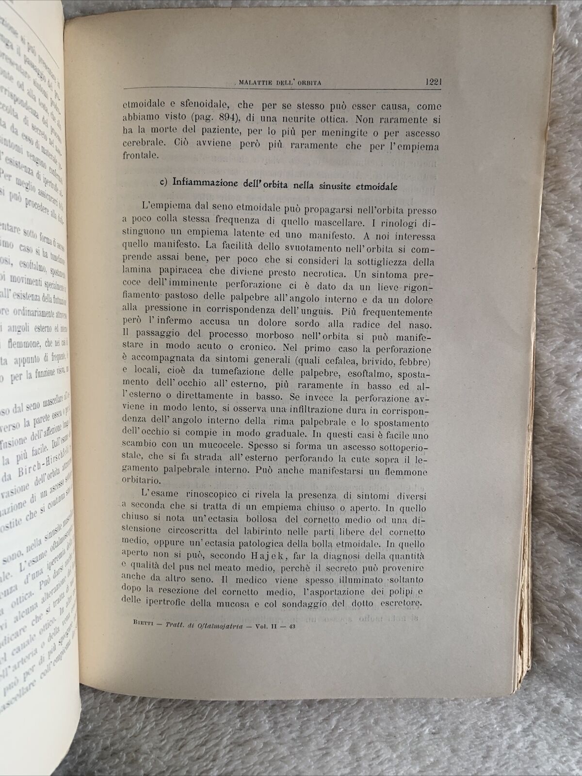 TRATTATO DI OFTALMOJATRIA. Amilcare Bietti, Vol. secondo puntata prima-seconda.