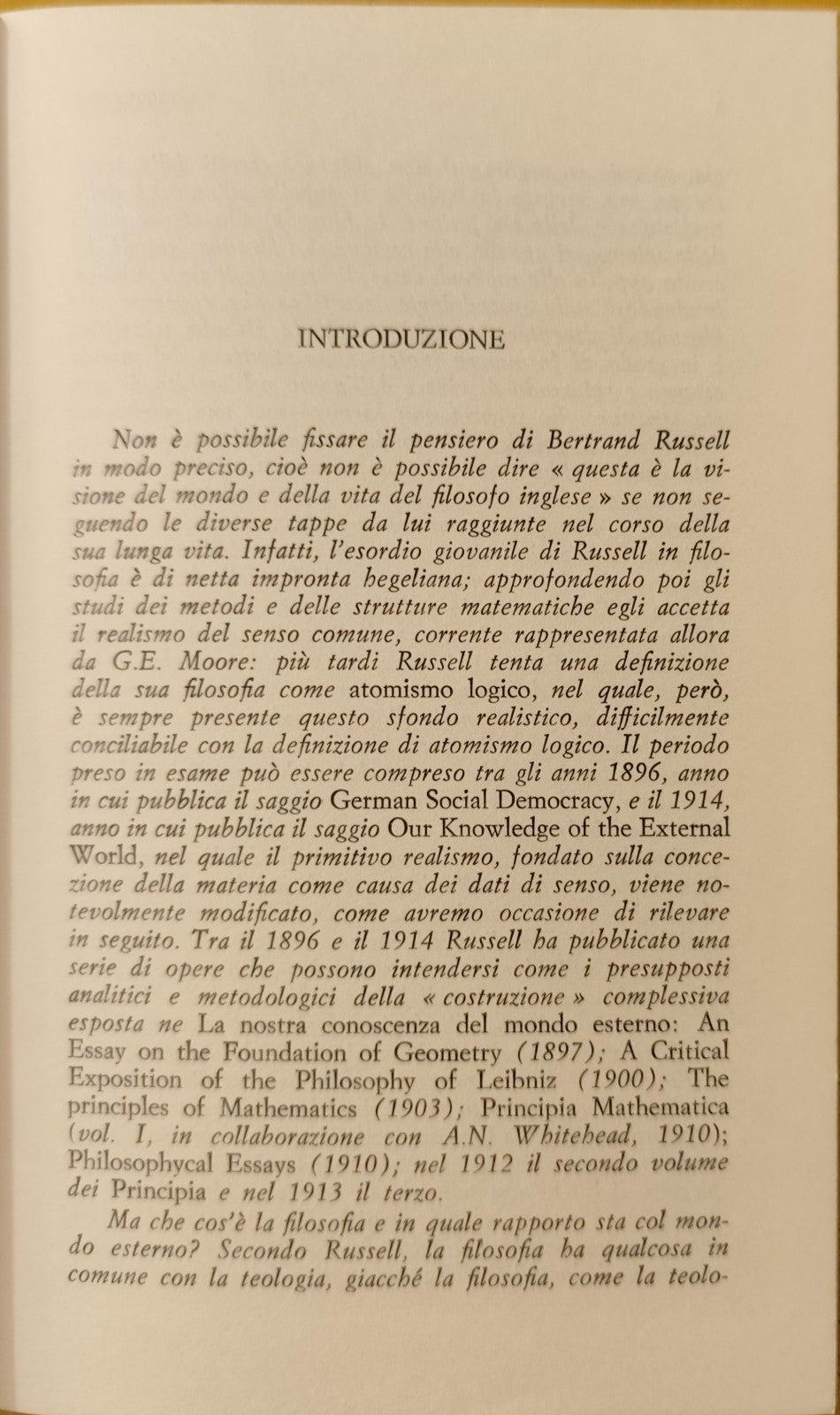 La conoscenza del mondo esterno Bertrand Russel, Newton Compton 1971