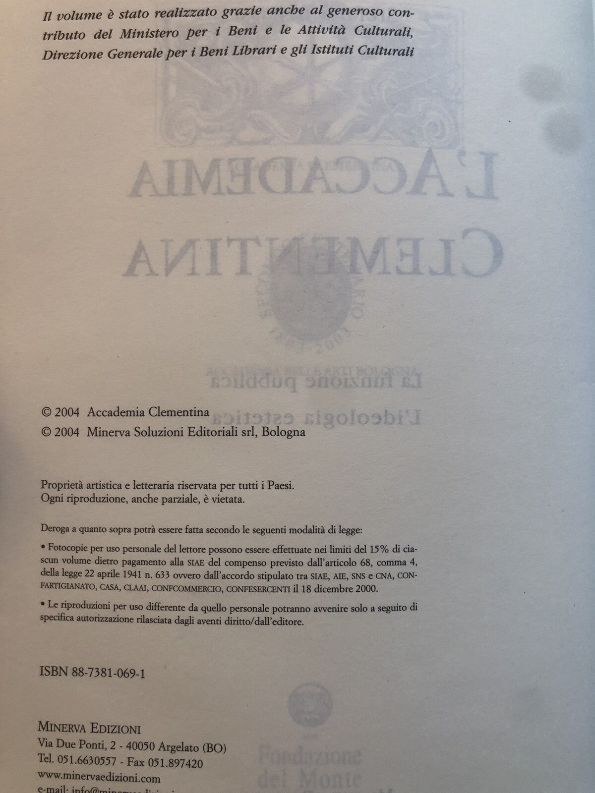 L'accademia Clementina, funzione pubblica ideologia estetica S. Benassi Minerva