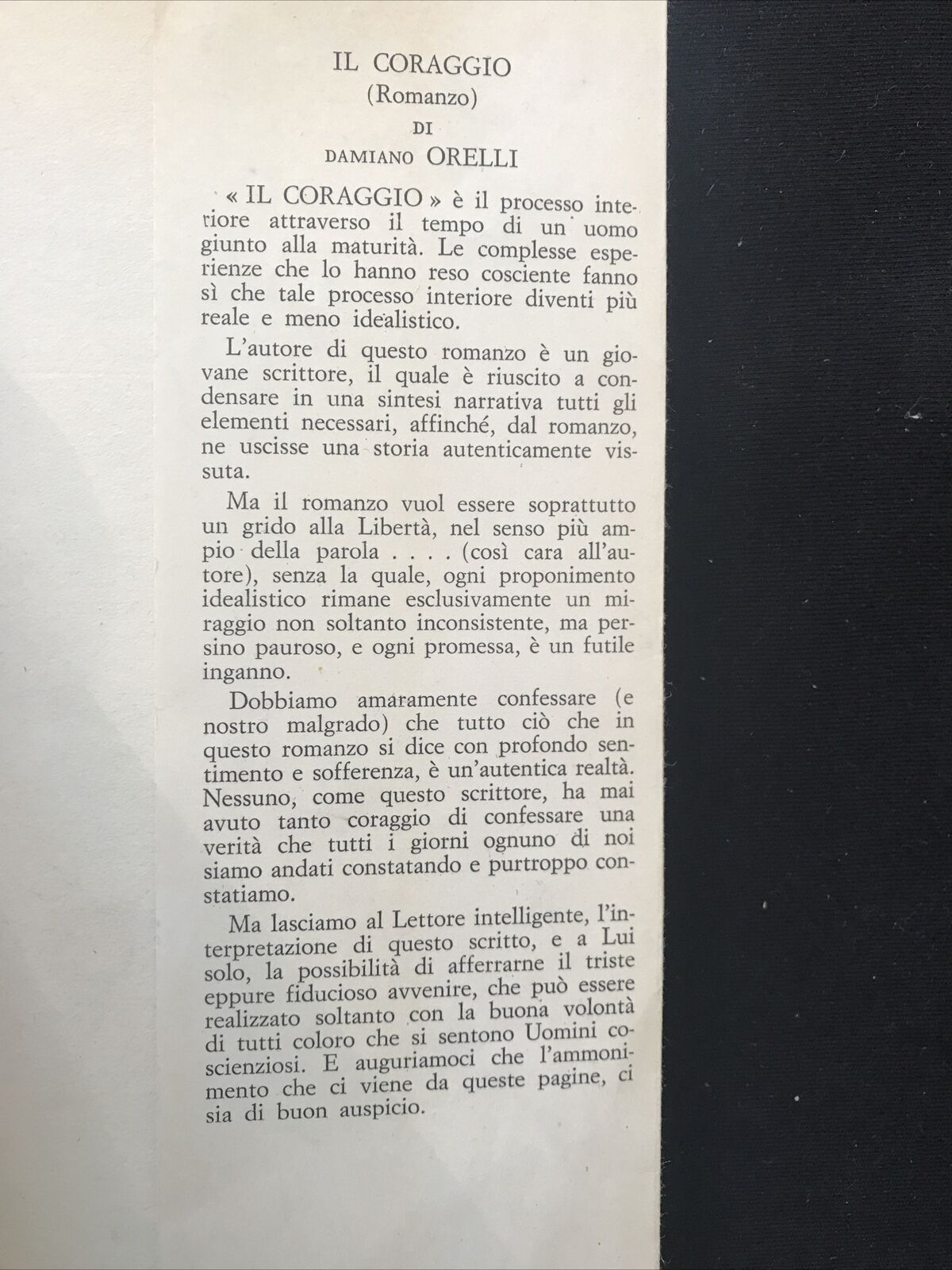 IL CORAGGIO - Damiano Orelli, editrice Bononia 1966
