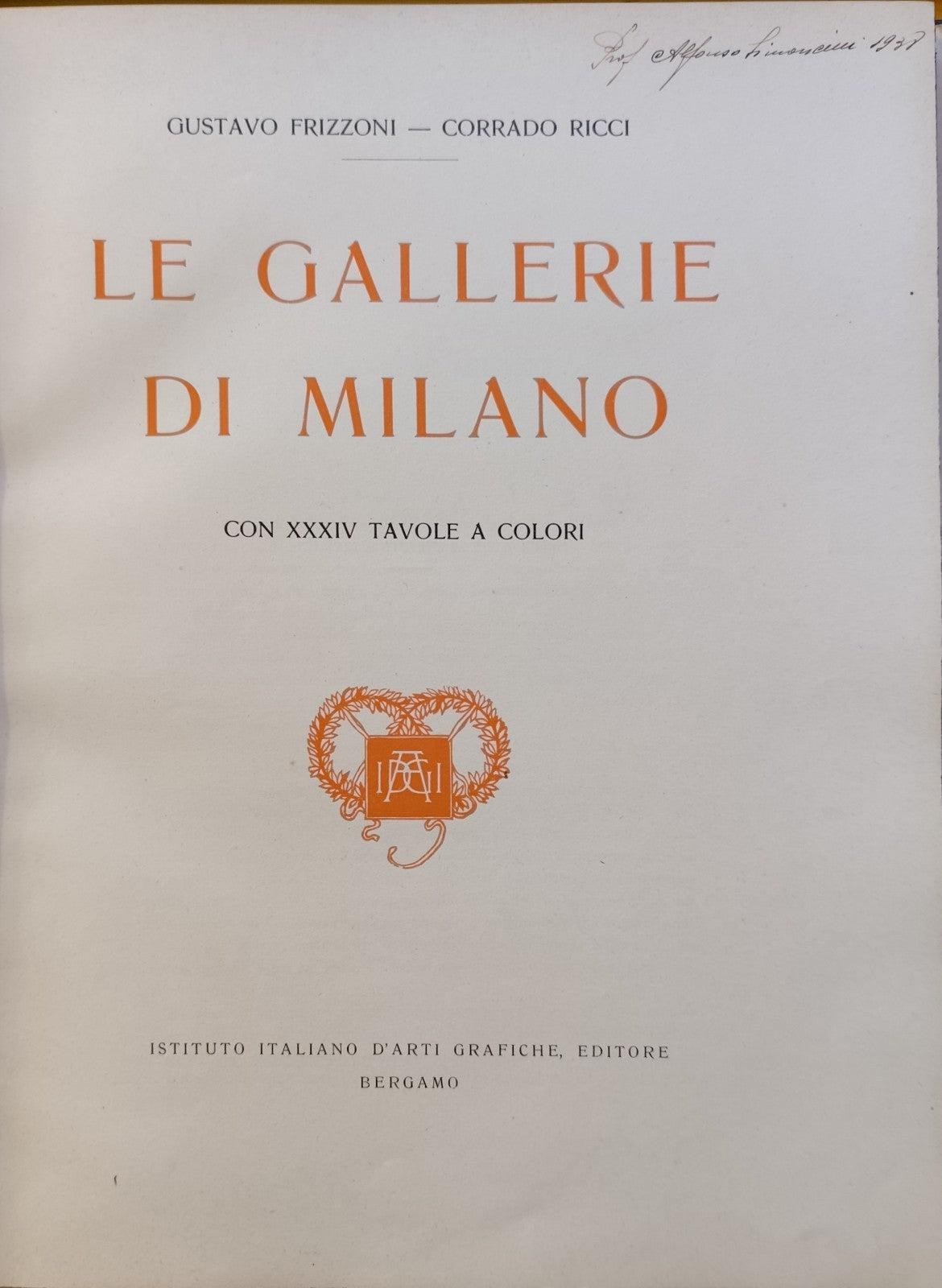 Le Gallerie di Milano Ist. It. arti Grafiche Bergamo 1929 Frizzoni Ricci 34 tavv
