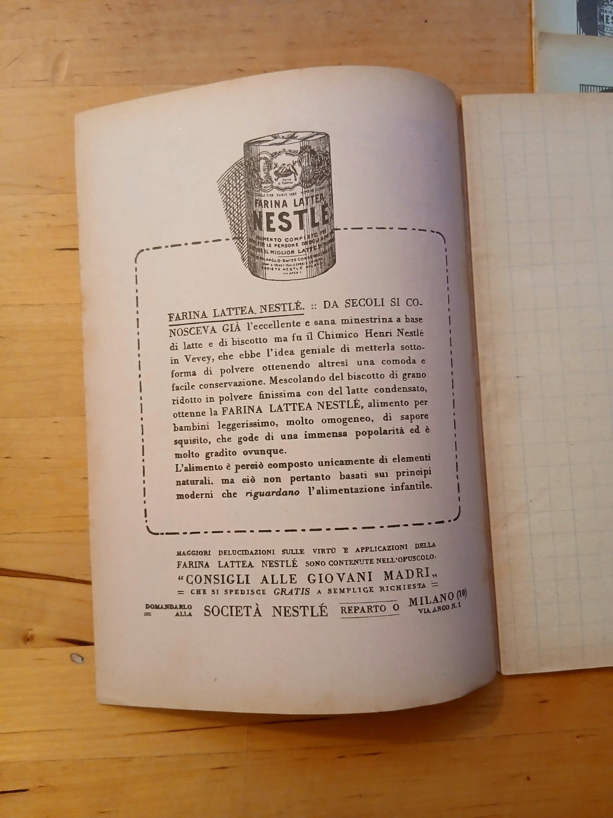 Quaderno Farina Lattea Nestlé Pubblicità antica Vintage collezionismo 4 ill cad.