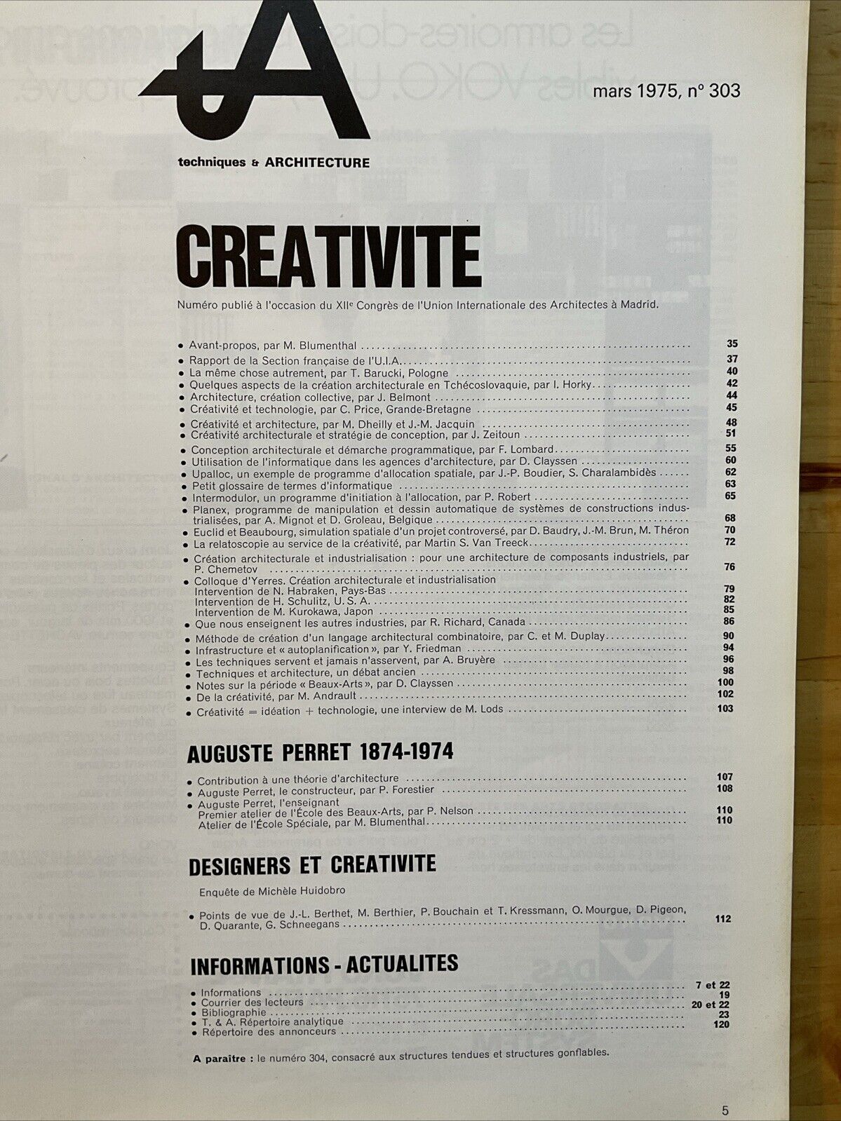 Techniques & Architecture - Creativite. N. 303 Mars 1975 ARCHITETTURA RIVISTA
