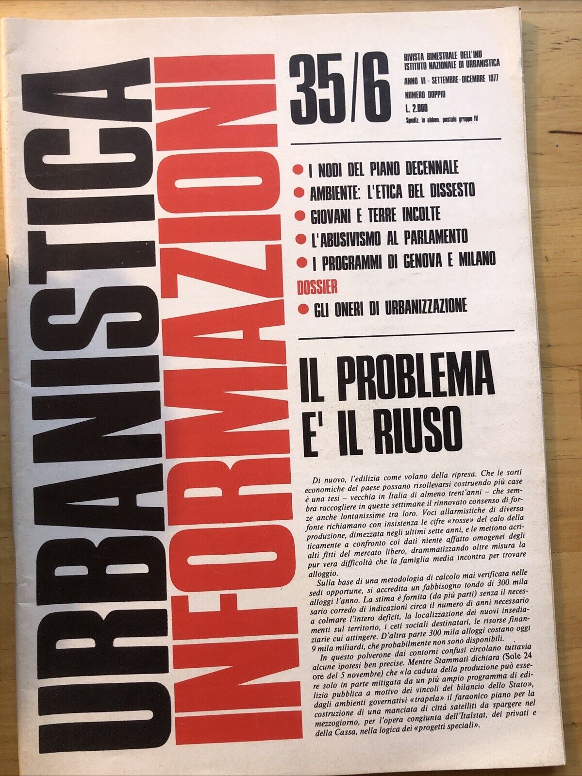 URBANISTICA INFORMAZIONI - DICEMBRE 1977. rivista bimestrale dell'INU - n. 35/6