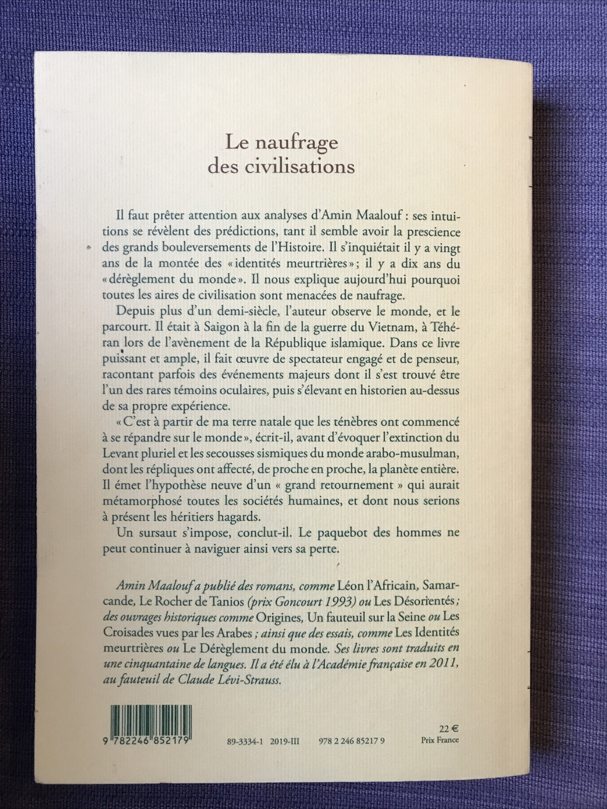 LE NAUFRAGE DES CIVILISATIONS, Amin Maalouf, Grasset