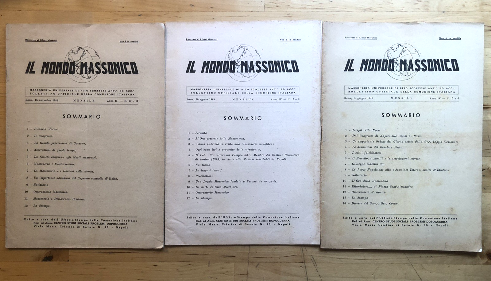 Il mondo massonico, liberi muratori - 3 volumi 1949