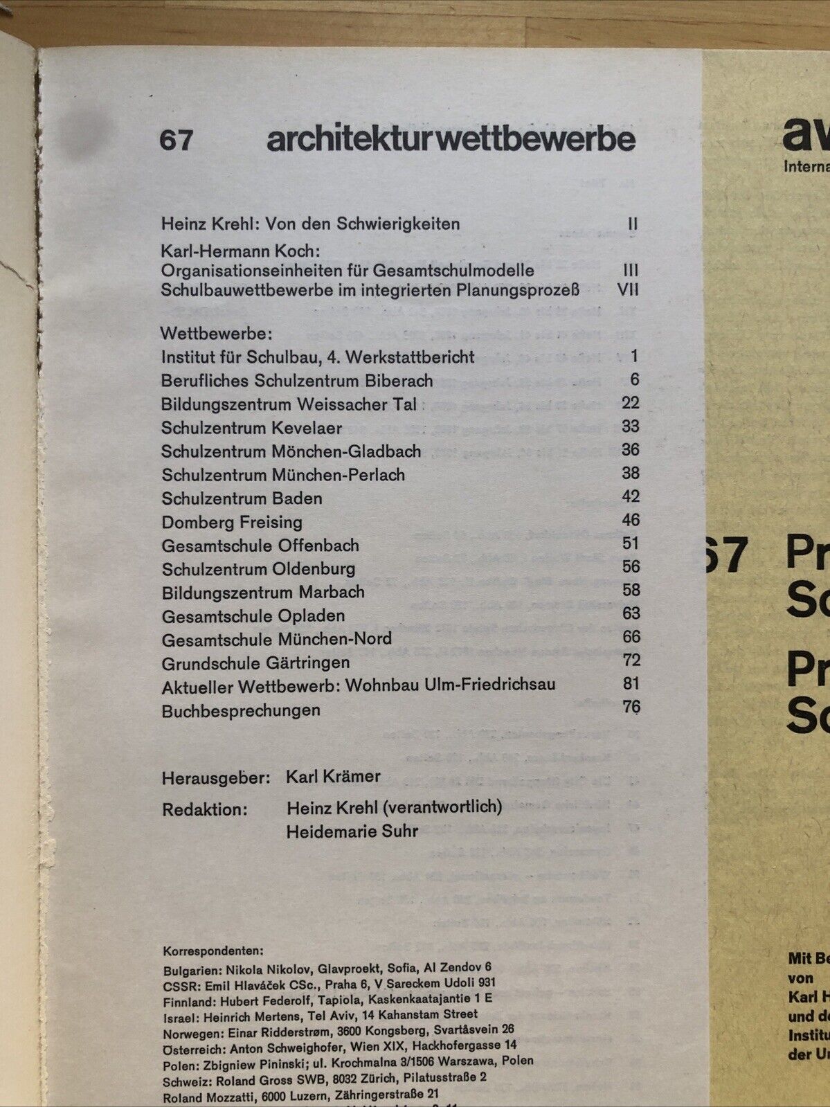 ARCHITEKTUR WETTBEWERBE 67 Progressive Schulen, architecture magazine  1971
