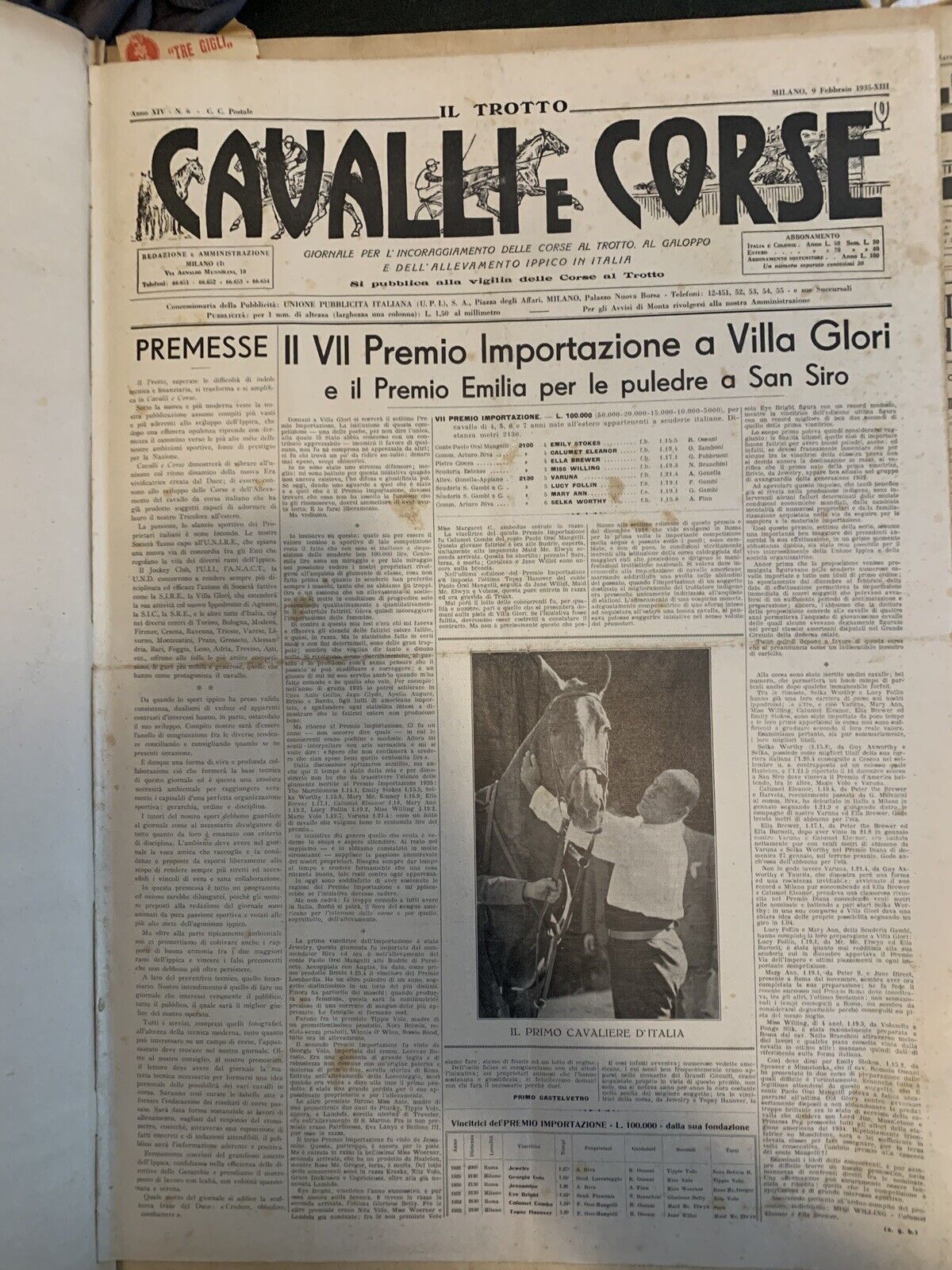 Cavalli e corse  rivista anno 1935, annata completa rilegata a libro