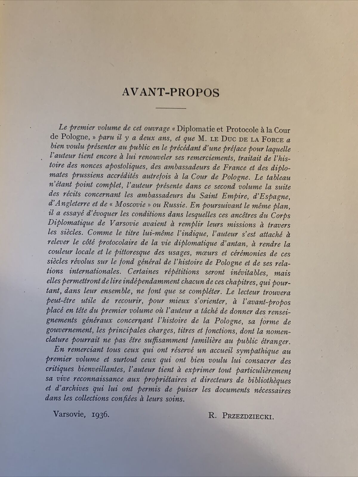 Diplomatie et protocole a la cour de Pologne, Renaud Przezdziecki. 1937