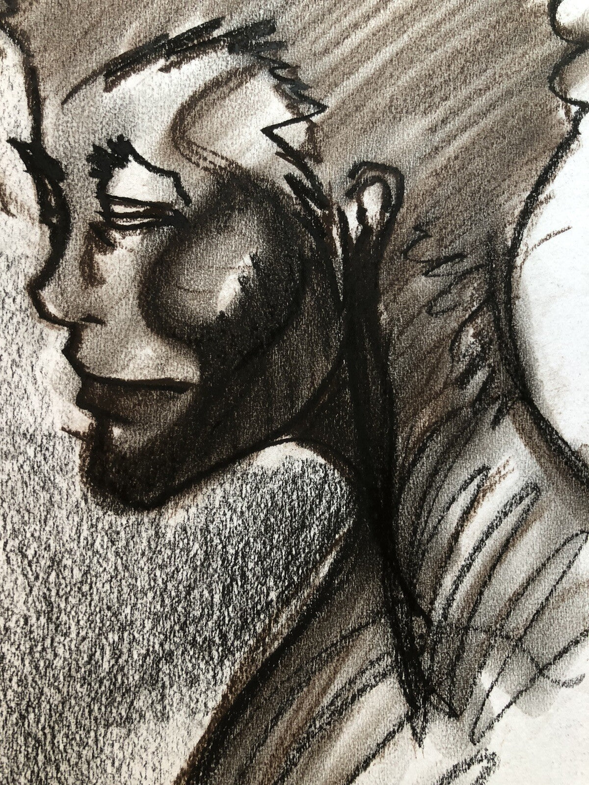 Disegno carboncino studio maschile - schizzo bozzetto a mano Volto di profilo