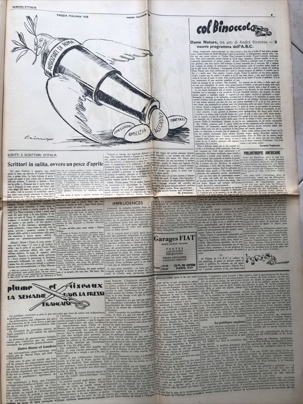 TRIBUNA D'ITALIA anno 2 n. 17 - Parigi 17 aprile 1938 POLITICA - SATIRA POLITICA