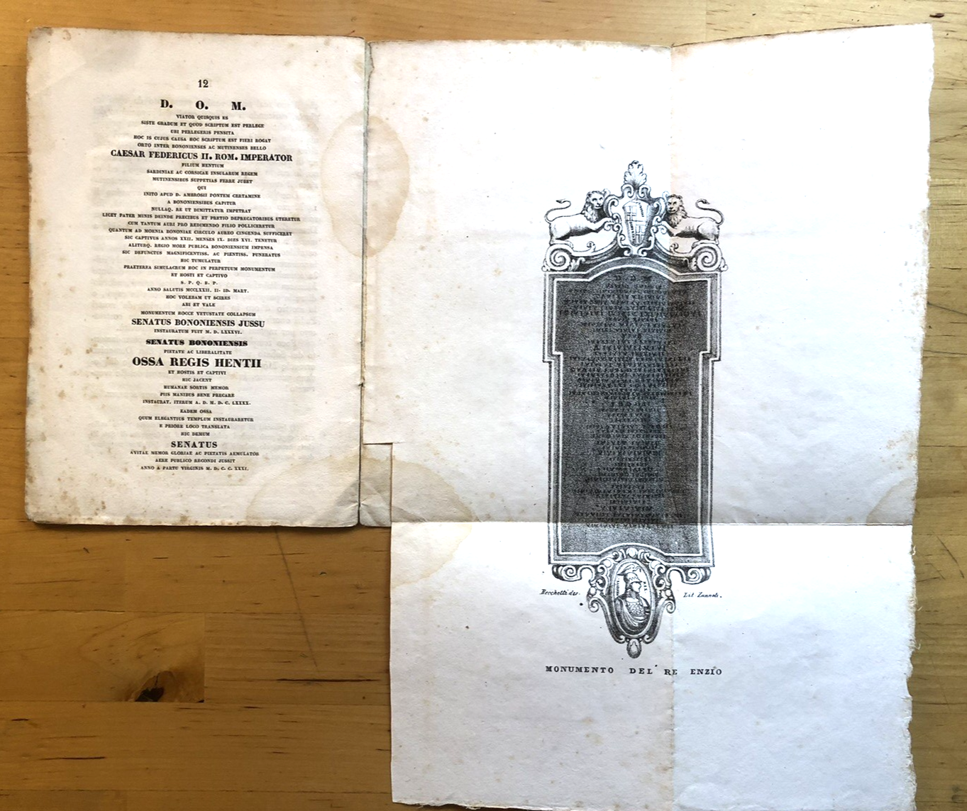 Storia del Re Enzo con suo Cenotafio - Bologna 1843 Sassi e Amoretti