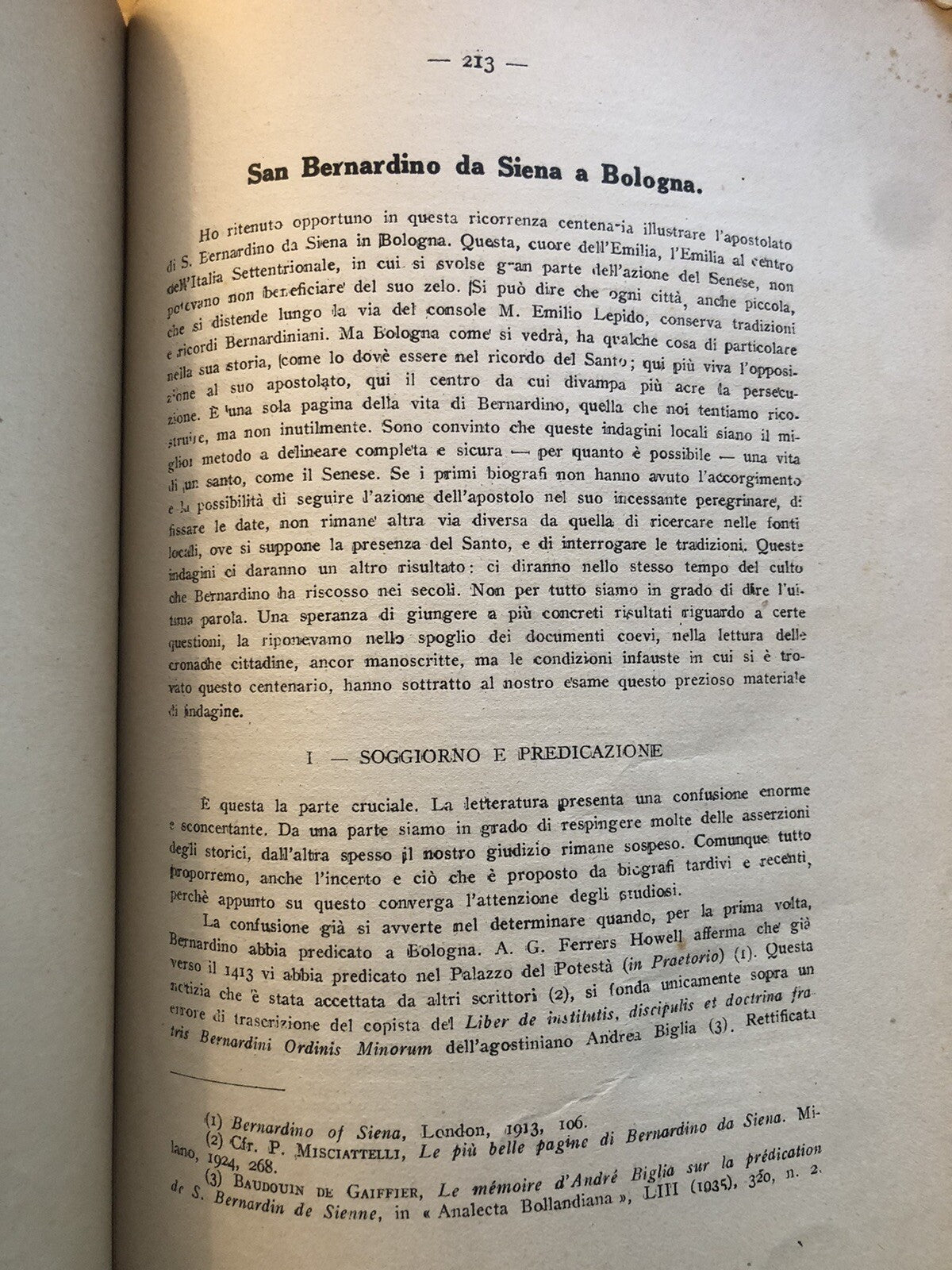 San Bernardino da Siena a Bologna, Celestino Piana, Vallecchi estratto 1945